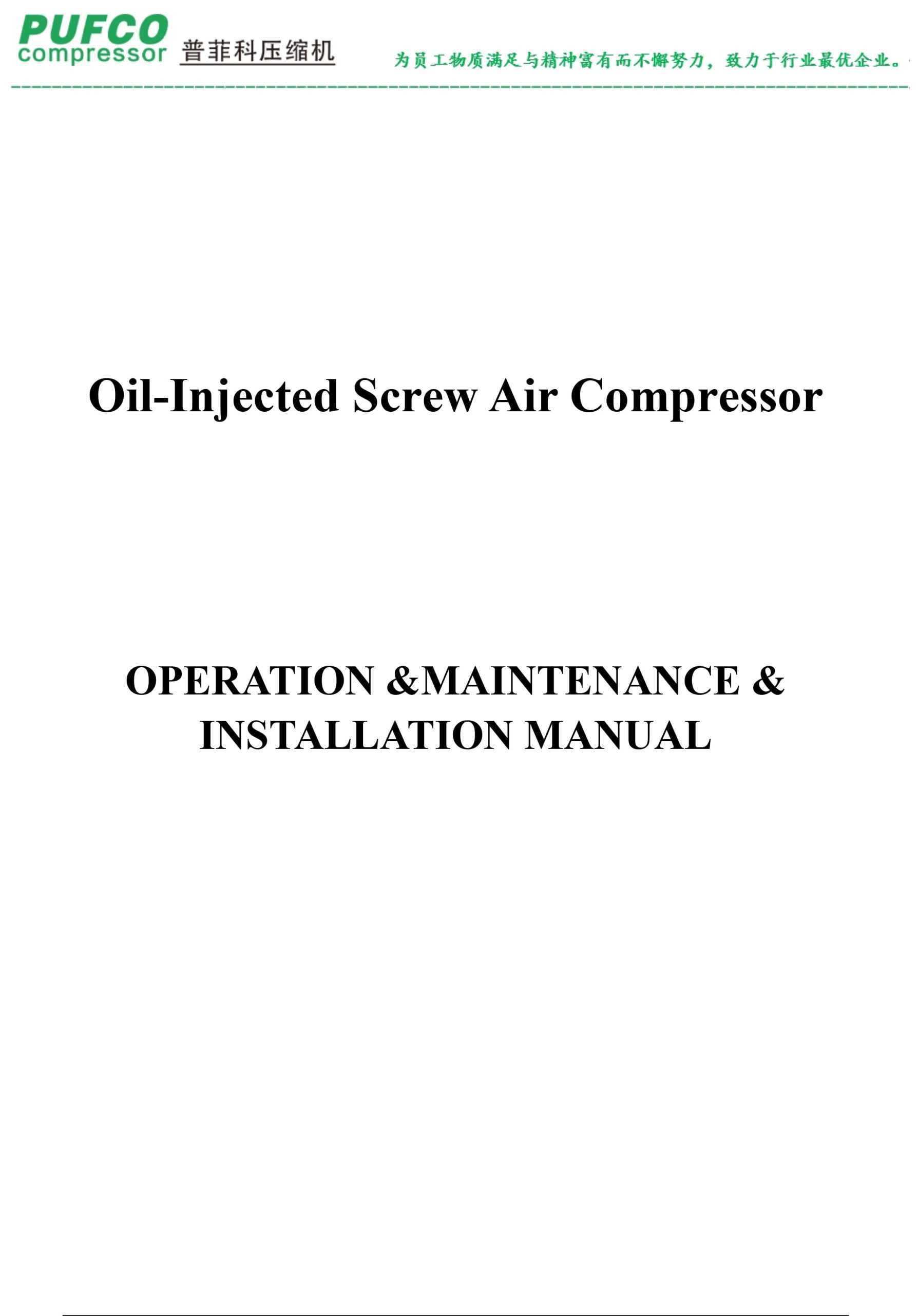 PUFCO Air Compressor Operation And Maintenance Manual